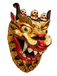Buddhist Wooden Mask Of [snow Lion], Tibetan Style Wtih [traditional Colors], Poplar Wood