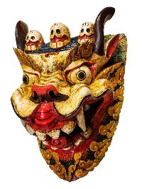 Buddhist Wooden Mask Of [snow Lion], Tibetan Style Wtih [traditional Colors], Poplar Wood