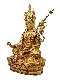 Buddhist Handmade Statue Of Padmasambhava [guru Rinpoche], [full Fire Gold Plated] With Painted Face
