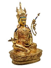 Buddhist Handmade Statue Of Padmasambhava [guru Rinpoche], [full Fire Gold Plated] With Painted Face