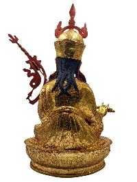 Buddhist Handmade Statue Of Padmasambhava [guru Rinpoche], [full Fire Gold Plated] With Painted Face