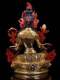 [green Tara], Buddhist Handmade Statue, [full Gold Plated], [stone Setting], [face Painted]