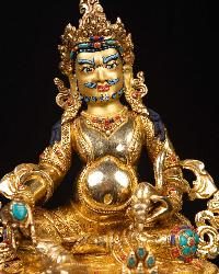 [yellow Jambhala], Buddhist Handmade Statue, [full Gold Plated], [stone Setting], [face Painted]