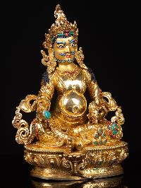 [yellow Jambhala], Buddhist Handmade Statue, [full Gold Plated], [stone Setting], [face Painted]