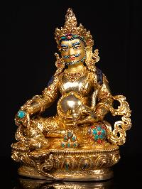 [yellow Jambhala], Buddhist Handmade Statue, [full Gold Plated], [stone Setting], [face Painted]