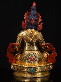 [yellow Jambhala], Buddhist Handmade Statue, [full Gold Plated], [stone Setting], [face Painted]