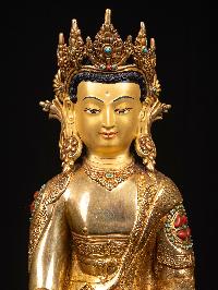 [shakyamuni Buddha] With Crown, Buddhist Handmade Statue, [full Gold Plated], [stone Setting], [face Painted]