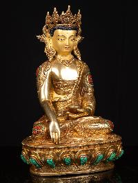 [shakyamuni Buddha] With Crown, Buddhist Handmade Statue, [full Gold Plated], [stone Setting], [face Painted]