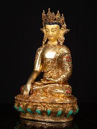 [shakyamuni Buddha] With Crown, Buddhist Handmade Statue, [full Gold Plated], [stone Setting], [face Painted]