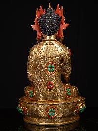 [shakyamuni Buddha] With Crown, Buddhist Handmade Statue, [full Gold Plated], [stone Setting], [face Painted]