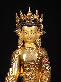 [medicine Buddha] With Crown, Buddhist Handmade Statue, [full Gold Plated], [stone Setting], [face Painted]