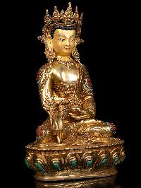 [medicine Buddha] With Crown, Buddhist Handmade Statue, [full Gold Plated], [stone Setting], [face Painted]