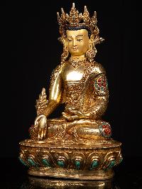 [medicine Buddha] With Crown, Buddhist Handmade Statue, [full Gold Plated], [stone Setting], [face Painted]