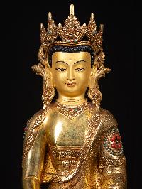 [amitabha Buddha] With Crown, Buddhist Handmade Statue, [full Gold Plated], [stone Setting], [face Painted]