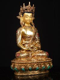 [amitabha Buddha] With Crown, Buddhist Handmade Statue, [full Gold Plated], [stone Setting], [face Painted]