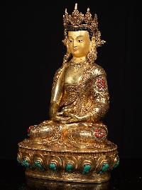[amitabha Buddha] With Crown, Buddhist Handmade Statue, [full Gold Plated], [stone Setting], [face Painted]