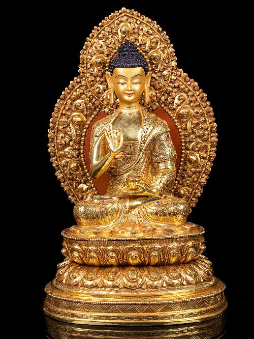 [amoghasiddhi Buddha], Buddhist Handmade Statue, [full Gold Plated], [face Painted]