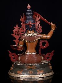 [master Quality] [manjushri], Buddhist Handmade Statue, [partly Gold Plated], [thangka Color Finishing], [stone Setting], [face Painted]