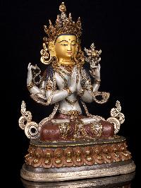 [master Quality] [chenrezig], Buddhist Handmade Statue, [partly Gold Plated], [thangka Color Finishing], [stone Setting], [face Painted]