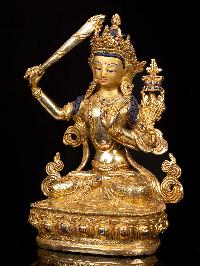 [manjushri], Buddhist Handmade Statue, [full Gold Plated], [face Painted]