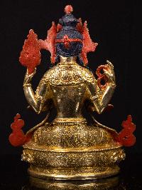 [chenrezig], Buddhist Handmade Statue, [full Gold Plated], [stone Setting], [face Painted]