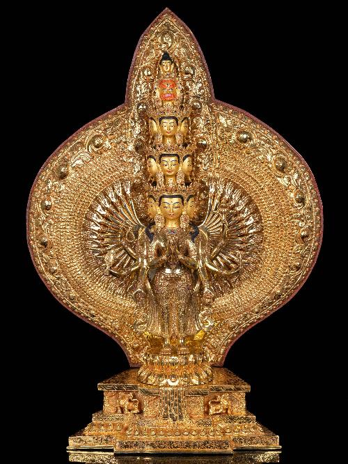 1000 Arms [sahasrabhuja Avalokitesvara], Buddhist Handmade Statue, [full Gold Plated], [face Painted]