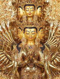 1000 Arms [sahasrabhuja Avalokitesvara], Buddhist Handmade Statue, [full Gold Plated], [face Painted]
