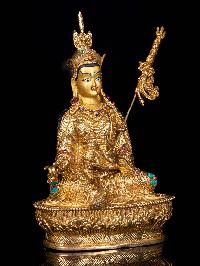[padmasambhava], Buddhist Handmade Statue, [full Gold Plated],  [stone Setting],  [face Painted]