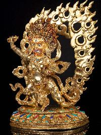 [vajrapani], Buddhist Handmade Statue, [full Gold Plated],  [stone Setting],  [face Painted]