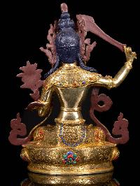 [manjushri], Buddhist Handmade Statue, [full Gold Plated],  [stone Setting],  [face Painted]