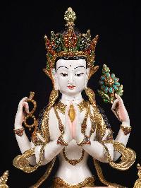 [chenrezig], Buddhist Handmade Statue, [full Gold Plated], [stone Setting], [stone Setting], [thangka Color Finishing]