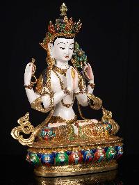 [chenrezig], Buddhist Handmade Statue, [full Gold Plated], [stone Setting], [stone Setting], [thangka Color Finishing]
