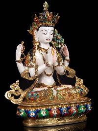 [chenrezig], Buddhist Handmade Statue, [full Gold Plated], [stone Setting], [stone Setting], [thangka Color Finishing]