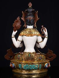 [chenrezig], Buddhist Handmade Statue, [full Gold Plated], [stone Setting], [stone Setting], [thangka Color Finishing]