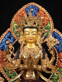 [chenrezig] With Parwa, Buddhist Handmade Statue, [partly Gold Plated], [thangka Color Finishing], [face Painted],