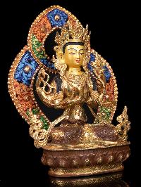 [chenrezig] With Parwa, Buddhist Handmade Statue, [partly Gold Plated], [thangka Color Finishing], [face Painted],