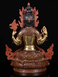 [chenrezig] With Parwa, Buddhist Handmade Statue, [partly Gold Plated], [thangka Color Finishing], [face Painted],