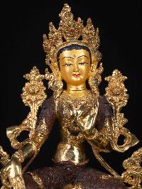 [green Tara], Buddhist Handmade Statue,  [partly Gold Plated], [face Painted],