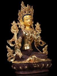[green Tara], Buddhist Handmade Statue,  [partly Gold Plated], [face Painted],