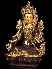 [green Tara], Buddhist Handmade Statue,  [partly Gold Plated], [face Painted],
