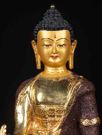 [medicine Buddha] With Parwa, Buddhist Handmade Statue, [partly Gold Plated], [thangka Color Finishing], [face Painted]