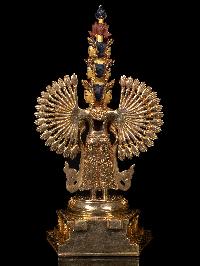 [1000 Arms Sahasrabhuja Avalokitesvara], Buddhist Handmade Statue, [full Gold Plated],  [stone Setting], [face Painted]