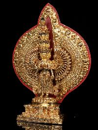 [1000 Arms Sahasrabhuja Avalokitesvara], Buddhist Handmade Statue, [full Gold Plated],  [stone Setting], [face Painted]