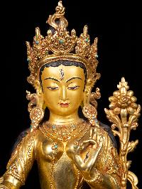 [white Tara], Buddhist Handmade Statue, [full Gold Plated],  [stone Setting], [face Painted]