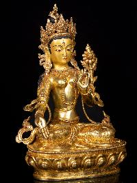 [white Tara], Buddhist Handmade Statue, [full Gold Plated],  [stone Setting], [face Painted]