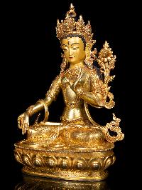 [white Tara], Buddhist Handmade Statue, [full Gold Plated],  [stone Setting], [face Painted]