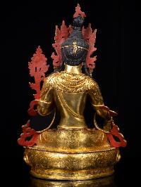 [white Tara], Buddhist Handmade Statue, [full Gold Plated],  [stone Setting], [face Painted]