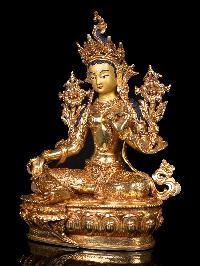 [green Tara], Buddhist Handmade Statue, [full Gold Plated],  [stone Setting], [face Painted]