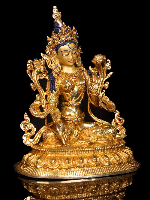 [white Tara], Buddhist Handmade Statue, [full Gold Plated],  [stone Setting], [face Painted]