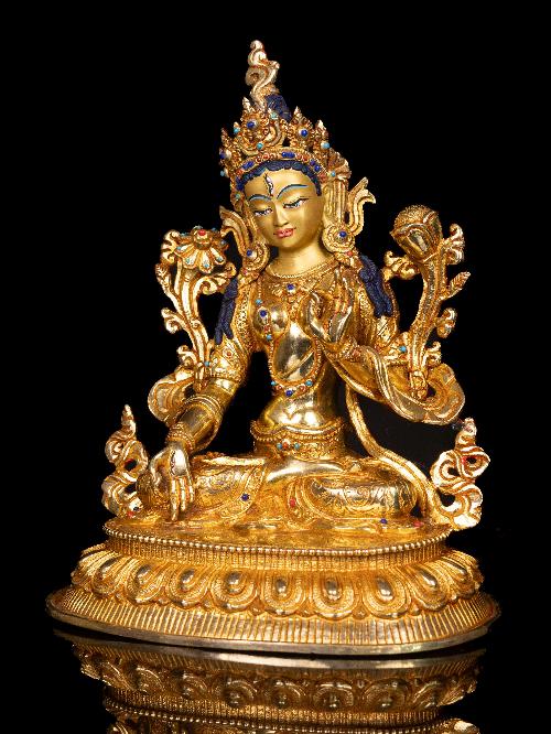 [white Tara], Buddhist Handmade Statue, [full Gold Plated],  [stone Setting], [face Painted]